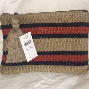 NWT JJill Jute Cosmetic Makeup Bag w/tassels